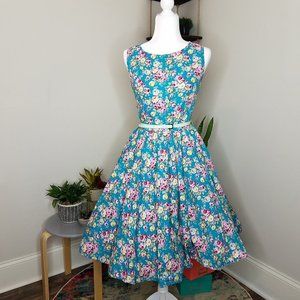 Lindy Bop Audrey Blue Floral Dress Sz. US L/UK 14